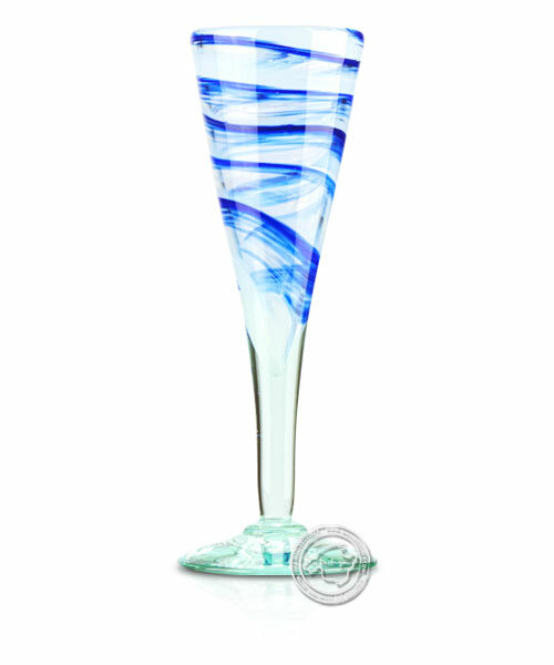 Copa Flauta azul - Champagnerglas mit blau-weiß Spiralmuster großer Fuß, je Stück