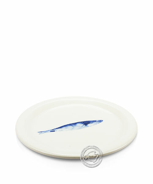Plato, rund, weiß mit Sardinen blau, volllasiert 27 cm, je Stück