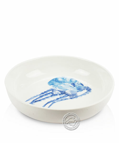 Schale, rund, weiß mit blauen Tintenfisch, volllasiert 22 cm, je Stück