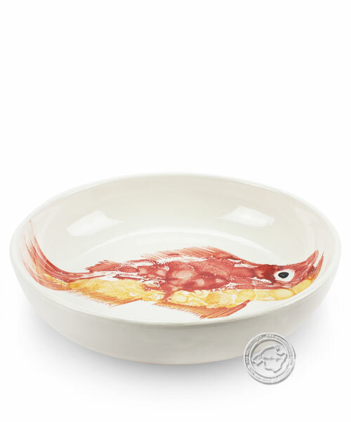 Schale, rund, weiß mit roten Fisch, volllasiert 27 cm, je Stück